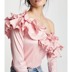 Revolve x Petersyn | NWT Lou Ruffle One Shoulder Top - Pink, Size XS